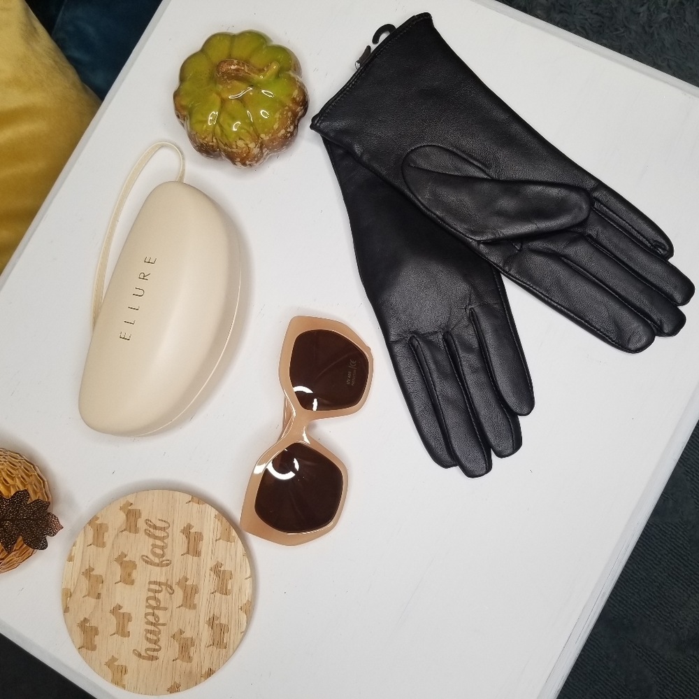 (SET) Sunglasses set with genuine leather gloves